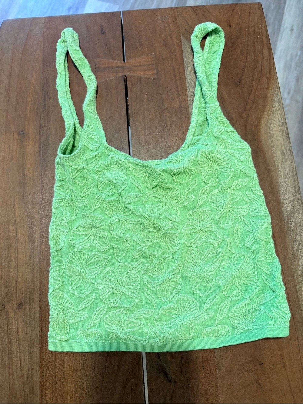 Anthropologie Light Lime Floral-Textured Tank